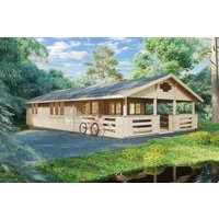 Blockhaus mit zwei Schlafzimmern “Holiday F” 8x13m | Zweizimmer-Blockhaus mit großer Veranda | Maßgeschneidertes Ferienhaus mit Schlafboden, mit Sonnendach, mit Terrasse online kaufen Blockhaus mit zwei Schlafzimmern “Holiday F” 8x13m | Zweizimmer-Blockhaus mit großer Veranda | Maßgeschneidertes Ferienhaus mit Schlafboden, mit Sonnendach, mit Terrasse online kaufen
