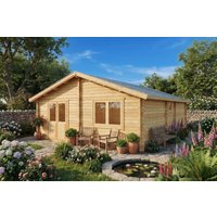 Blockhaus mit zwei Schlafzimmern “Irland” 6x7m | Zweizimmer-Blockhaus Irland - 43m² | Flachdach-Blockhaus | Montage in 3-4 Tagen mit Schlafboden online kaufen