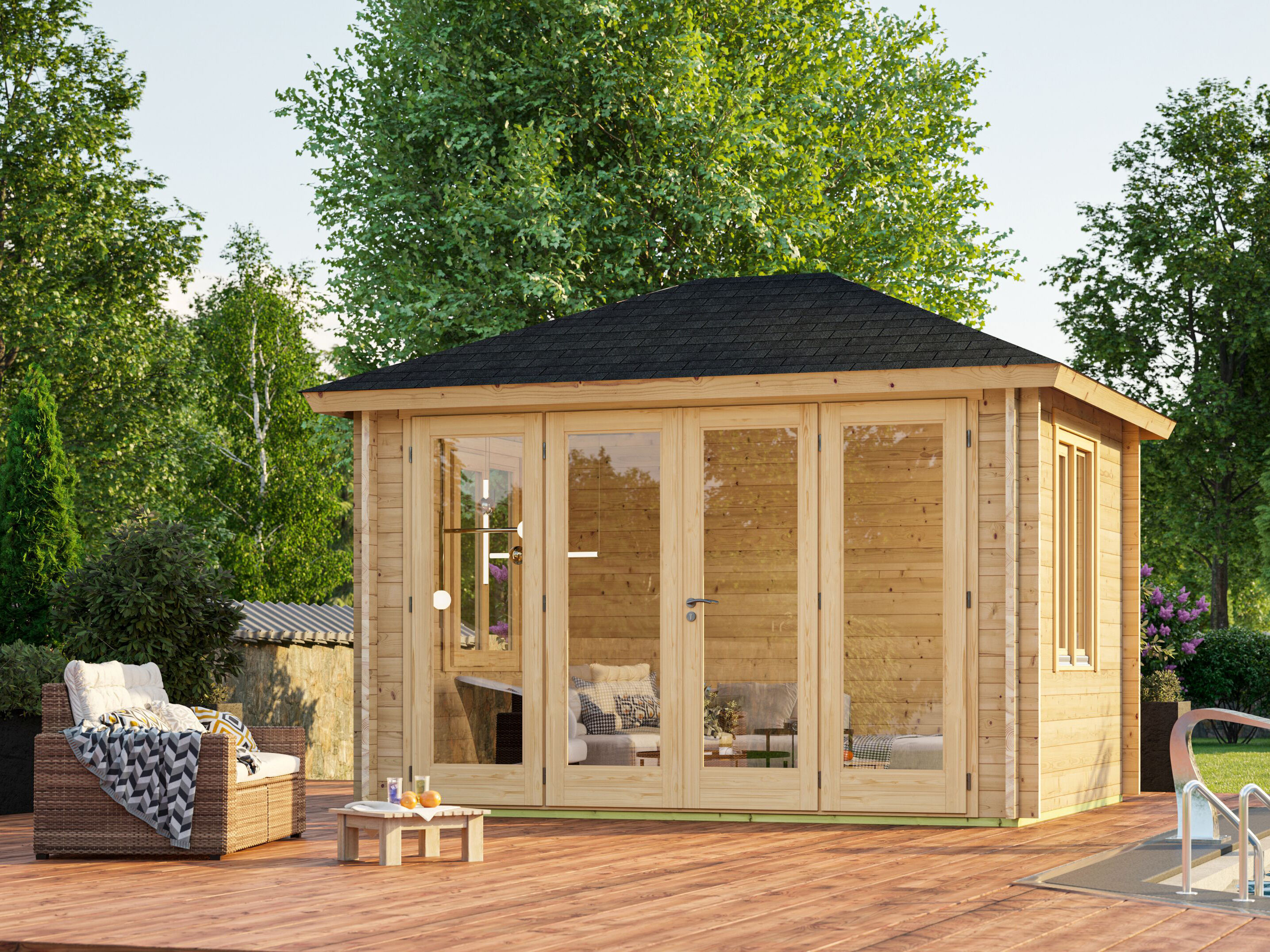 26 % reduziert! Fjordholz Gartenlounge Modell Kiano 44 F 5x4m online kaufen