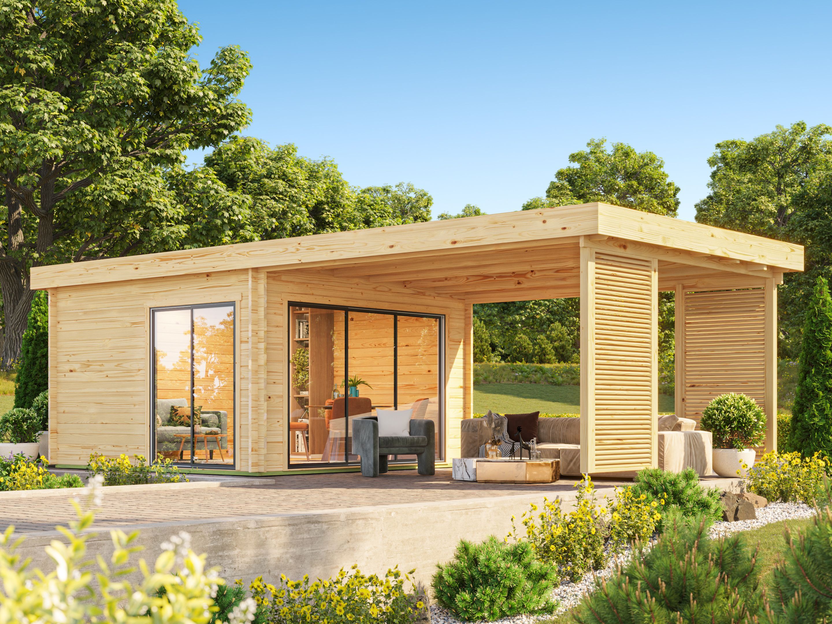 26 % reduziert! Fjordholz Gartenlounge Modell Carlise 44 Alu 8x4m online kaufen