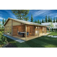 Zwei-Schlafzimmer Blockhaus Ferienhaus “Daisy” 10x10m mit Schlafboden, mit Terrasse