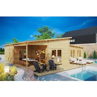 2 Schlafzimmer Blockbohlenhaus “Toledo” 11x10m mit Schlafboden, mit Terrasse