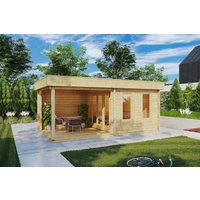 7 % reduziert!Ferienhaus mit Veranda “Lucas E” 6x3m | Kleines zeitgenössisches Gartenblockhaus mit Veranda | Sommerhaus mit Sonnendach, mit Terrasse