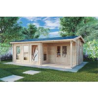 Ferienhaus „Malaga 1” 7x4m | Einzimmer-Gartenblockhaus mit Dusche und Toilette | Holzgartenhaus | Kleines Gartenblockhaus mit Terrasse mit Sonnendach, mit Terrasse
