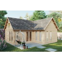 Blockhaus mit Schlafboden “Hansa Holiday Q” 8x9m | Moderne Blockhütte mit Schlafboden, 59 m² | Holzhaus zum Verkauf mit Schlafboden