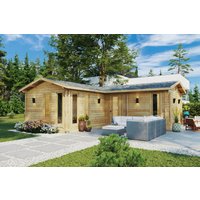 Eck-Blockhaus mit Schlafzimmer “Devon 1” 8x8m | Großes Eck-Ferienhaus 4x6m | Eck-Blockhaus | Holzhaus als Ferienhaus kaufen mit Schlafboden