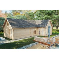 Blockhaus mit Schlafboden “Holiday Max 2” 12x8m | 8x13m großes Ferienhaus mit Schlafzimmern | Holzhaus mit 92mm Wandstärke mit Schlafboden