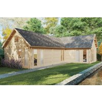 Großes Blockhaus mit Schlafboden “Holiday Max 1” 12x9m | Ferienblockhaus mit zwei Schlafzimmern und Schlafboden | Holzblockhaus mit Schlafboden
