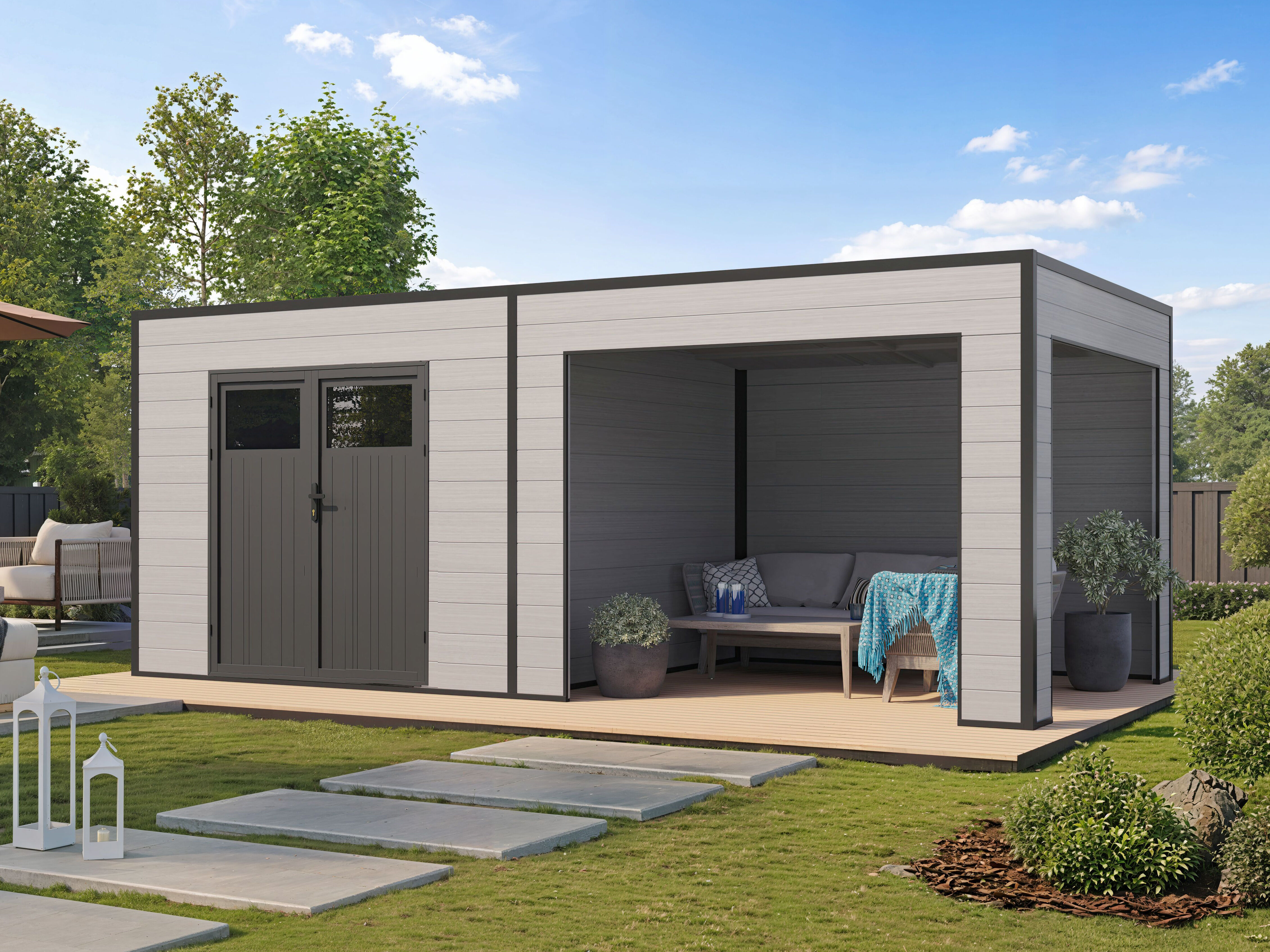 26 % reduziert! WPC Holzferienhaus Modell Cubus Lounge 16,25 m² 5x3m