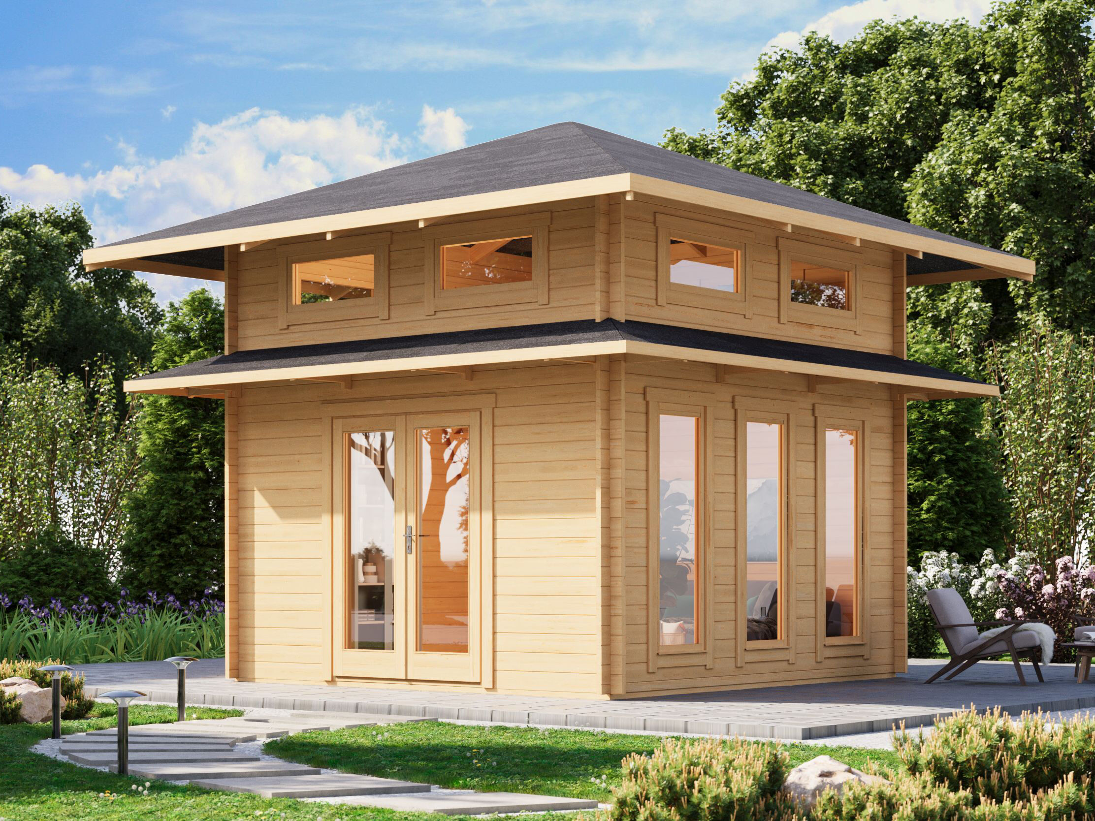26 % reduziert! Fjordholz Holzferienhaus Modell Toskana 44 4x4m