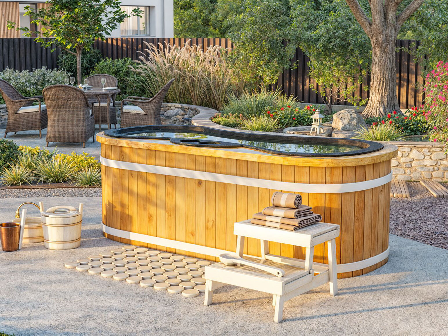 26 % reduziert! Outdoor-Holzbadewanne Modell Aqua Lounge