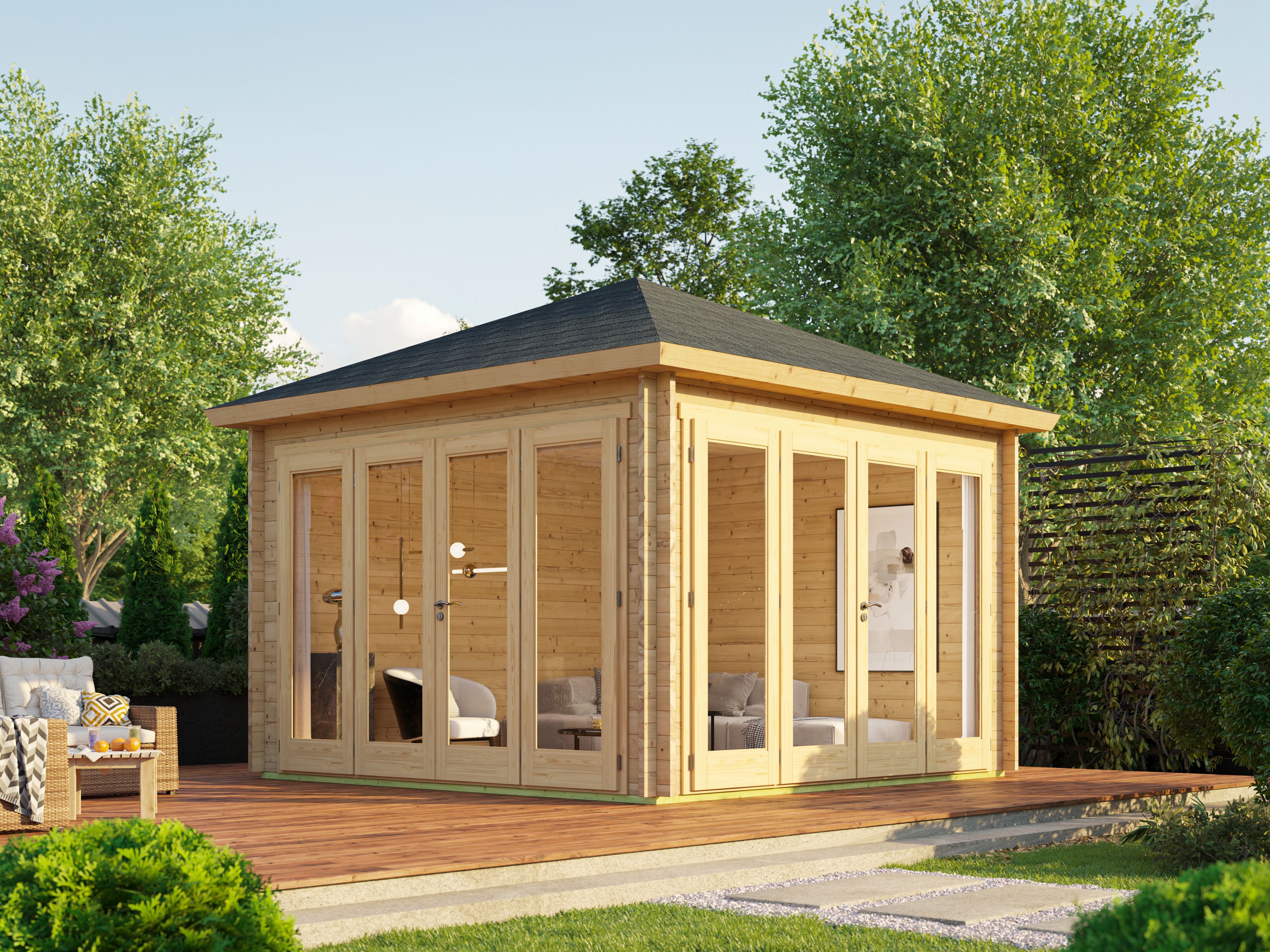 26 % reduziert! Fjordholz Gartenlounge Modell Kiano 44 G 4x3m
