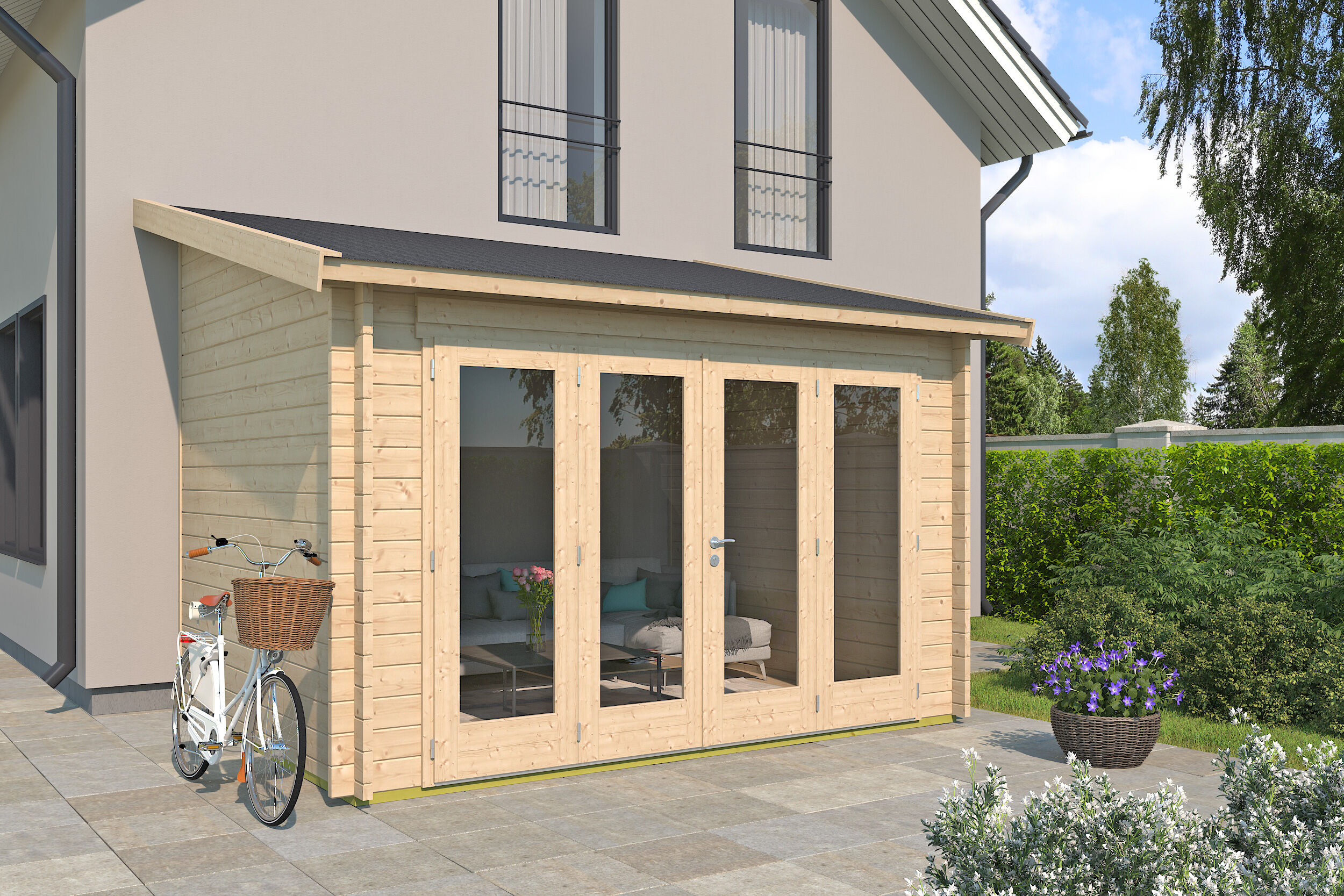26 % reduziert! Holzferienhaus Modell Anbau Lounge 44 A 5x3m