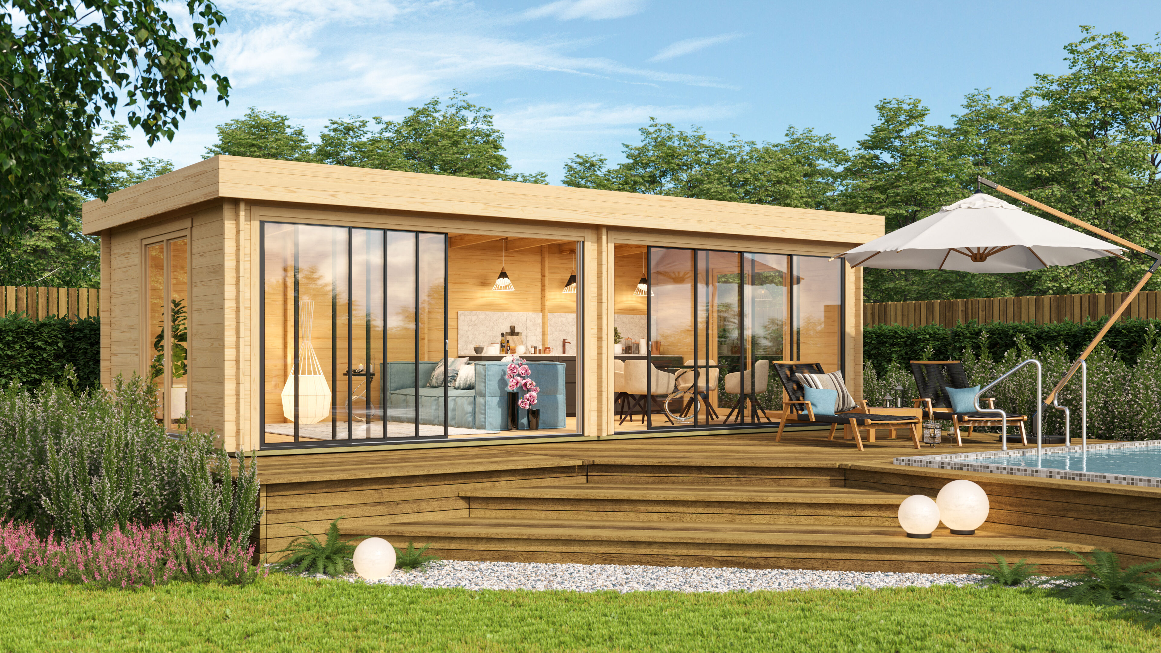 26 % reduziert! Fjordholz Holzferienhaus Alu Concept Lounge 70 B 6x4m
