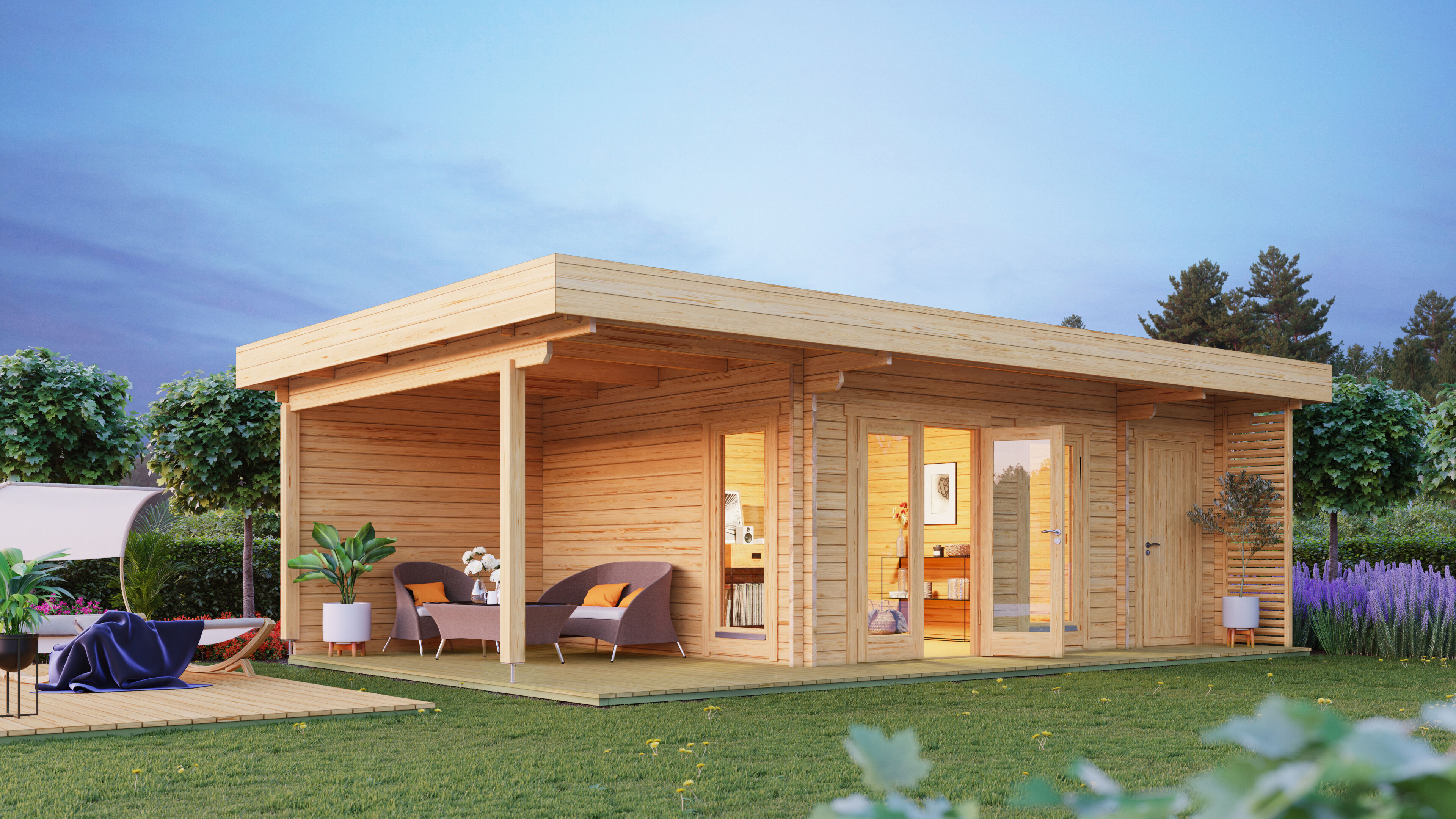 26 % reduziert! Gartenlounge Modell Petra 44 C mit Anbau 6x4m