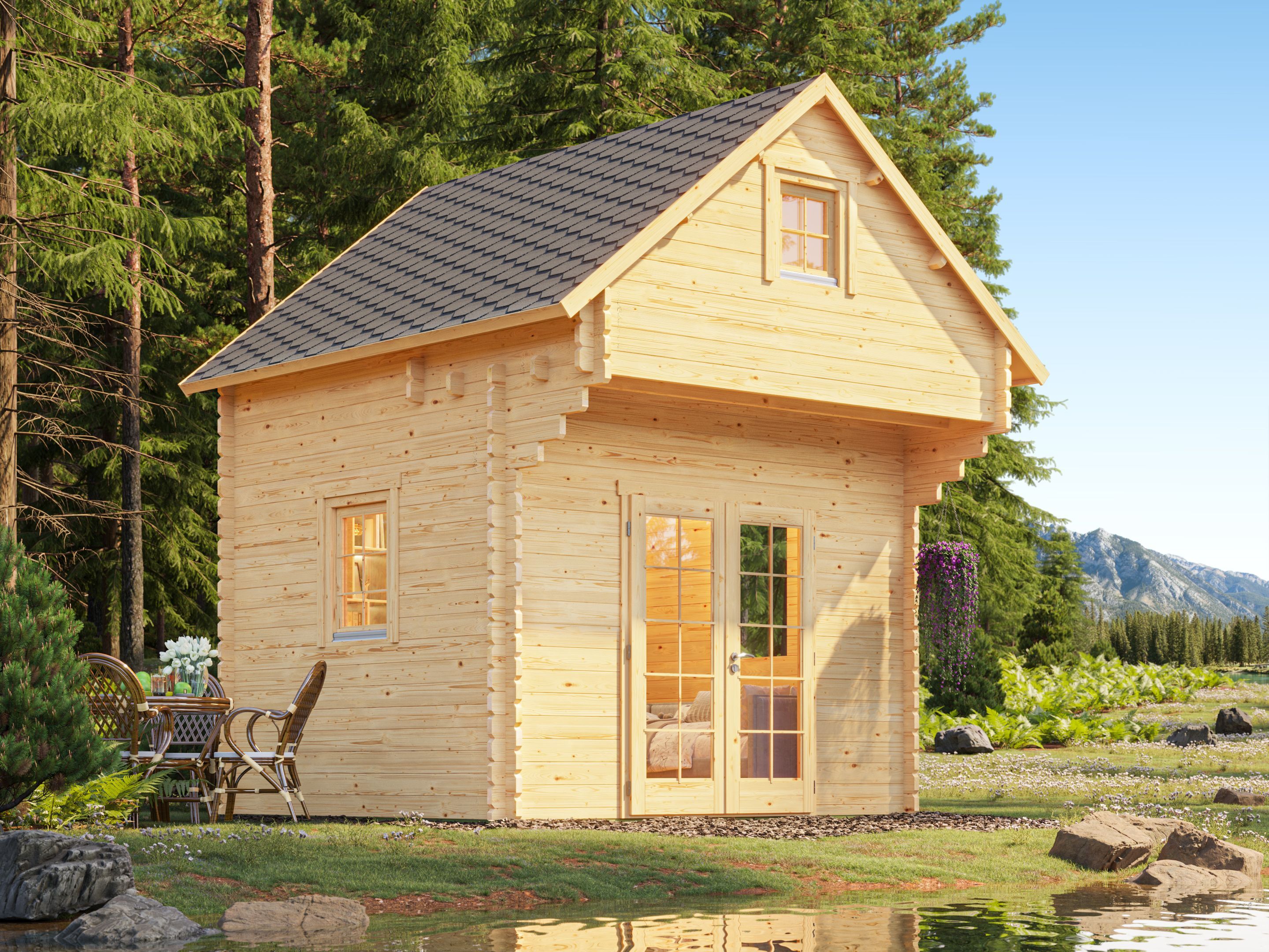 26 % reduziert! Fjordholz Satteldach Holzferienhaus Modell Ontario 44 4x3m