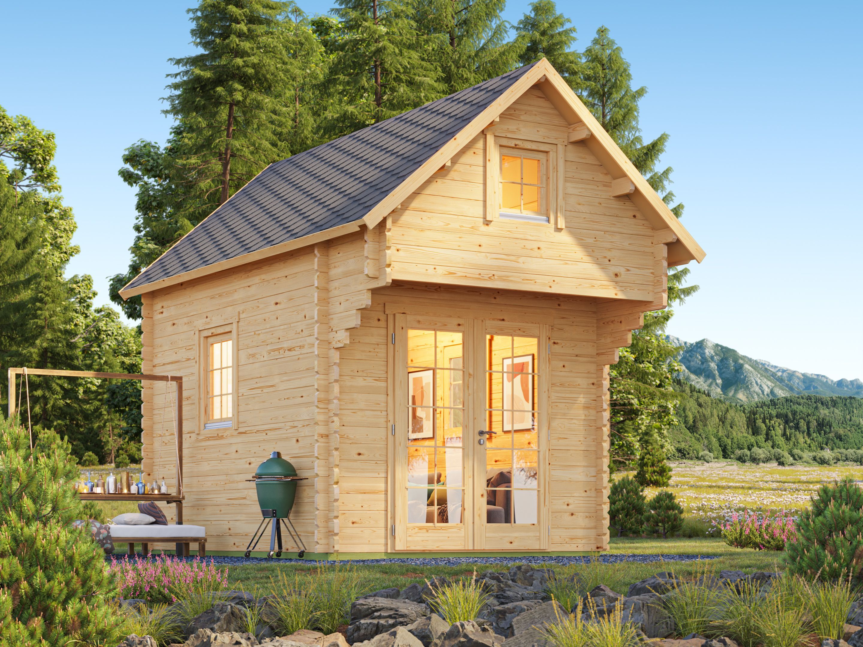 26 % reduziert! Fjordholz Satteldach Holzferienhaus Modell Ottawa 44 4x3m